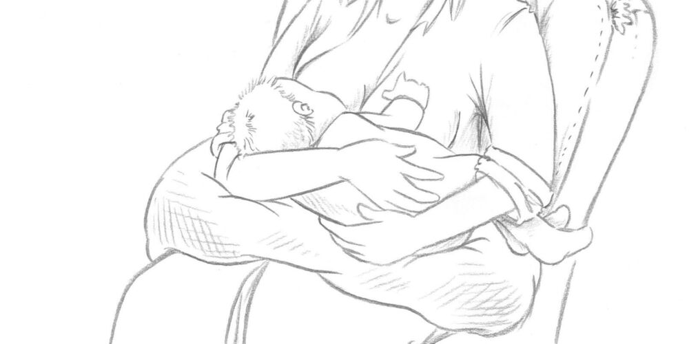 Eine Illustration von einer stillenden Mutter.