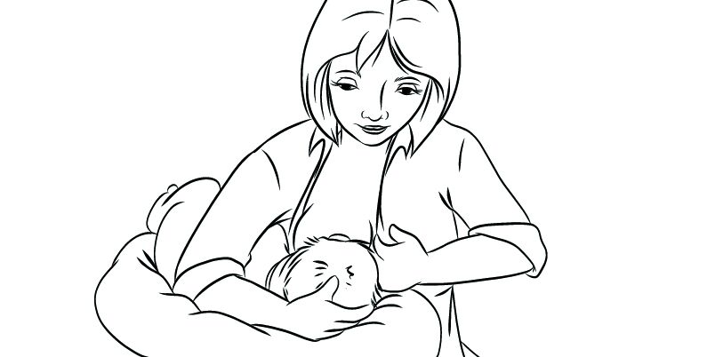 Eine Mutter stillt ihr Baby im Rückengriff.
