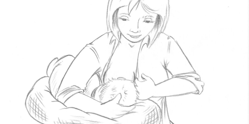 Eine Illustration von einer stillenden Mutter.